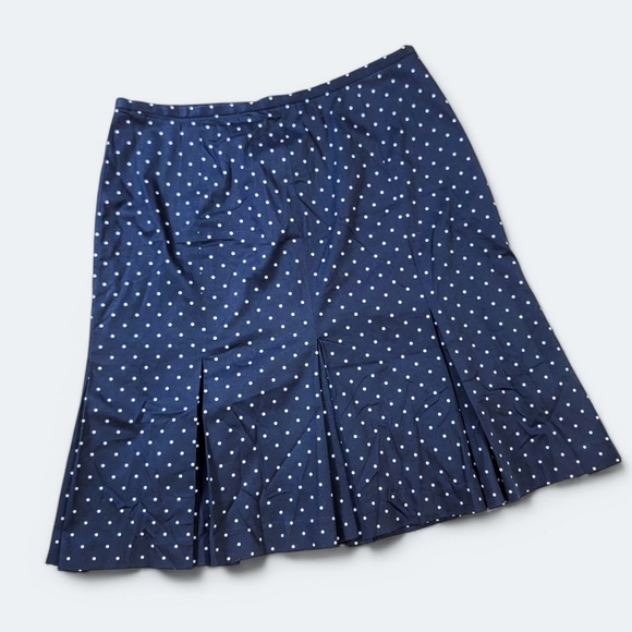 Bandolino Navy Blue Polka Dot Skirt Pleated Flare Midi Size 12 - Picture 1 of 14